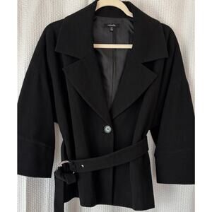 Rafaella Petite 14P Black Belted Blazer Jacket 3/4 Sleeve Career Chic